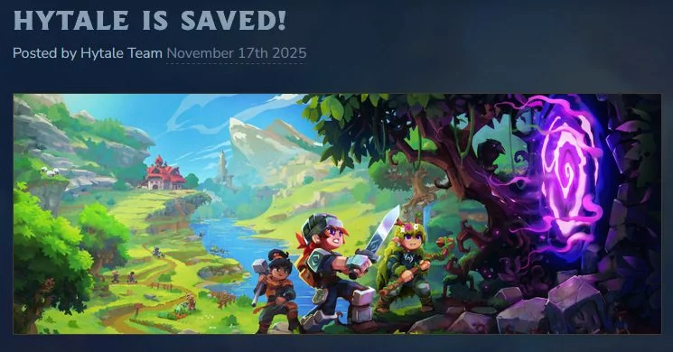 Hytale Blog post stating that high-tale is indeed SAVED!